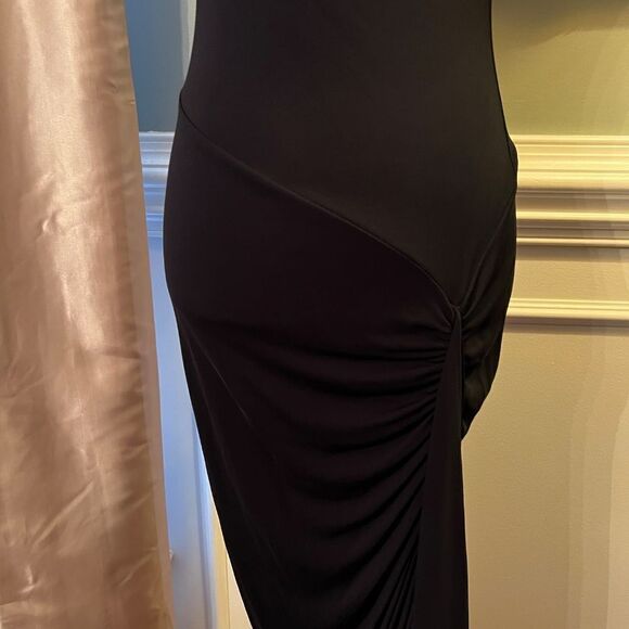 EUC Michael Kors Black Stretch Crepe Ruched Draped Midi Dress‎ Size 12 - Picture 3 of 6
